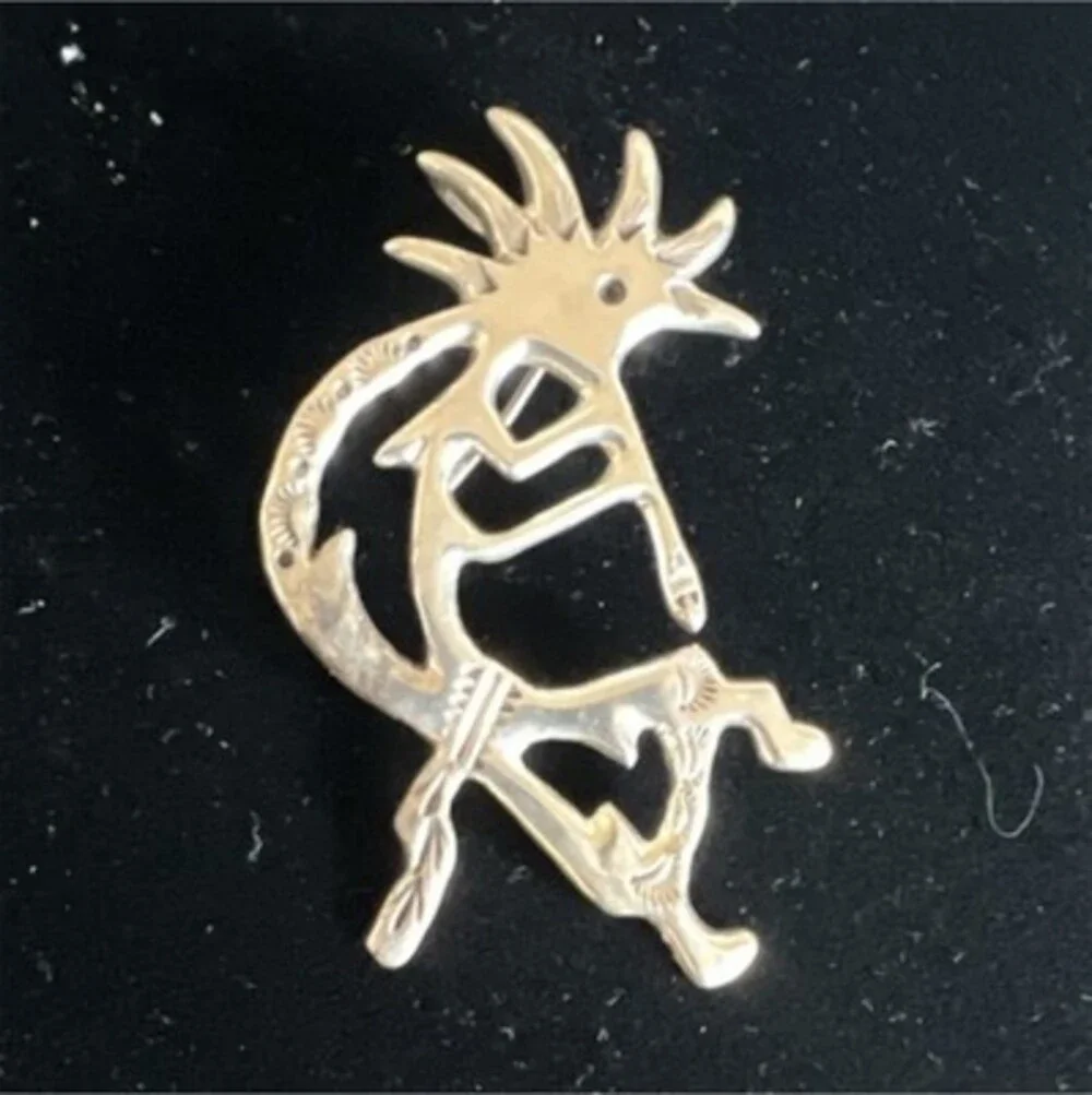 AJW Sterling Silver Native American Kokopelli Brooch 2in Tribal Design